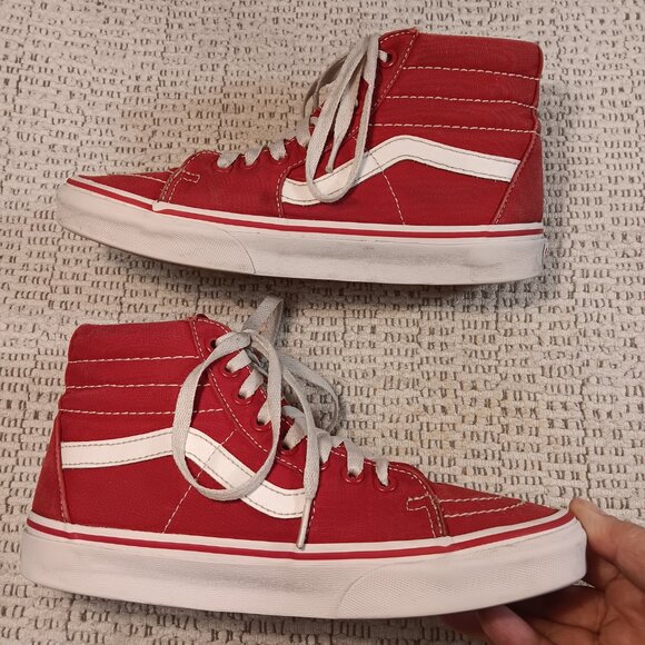 Vans women's red canvas Sk8 Hi-Top athletic shoes sz 8 (or men's 6.5) - Picture 4 of 15